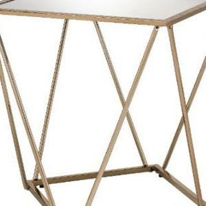 HomeRoots 24" Glamorous Champagne & Silver Mirrored End Table - Chic Accent for Living Room & Bedroom Decor 488080