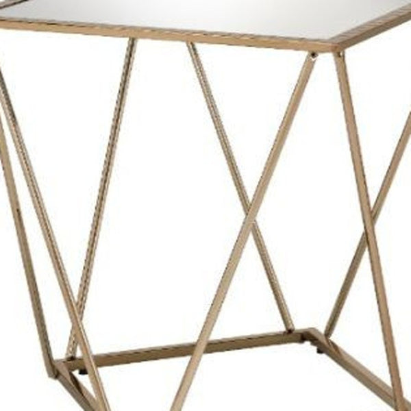 HomeRoots 24" Glamorous Champagne & Silver Mirrored End Table - Chic Accent for Living Room & Bedroom Decor 488080