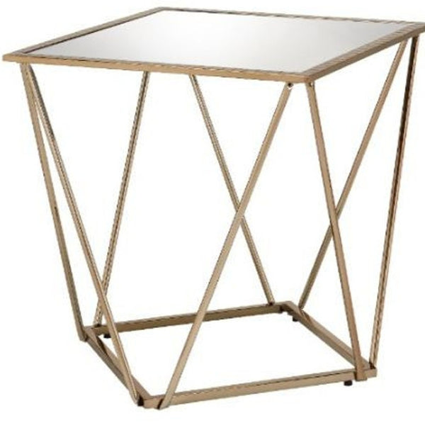HomeRoots 24" Glamorous Champagne & Silver Mirrored End Table - Chic Accent for Living Room & Bedroom Decor 488080