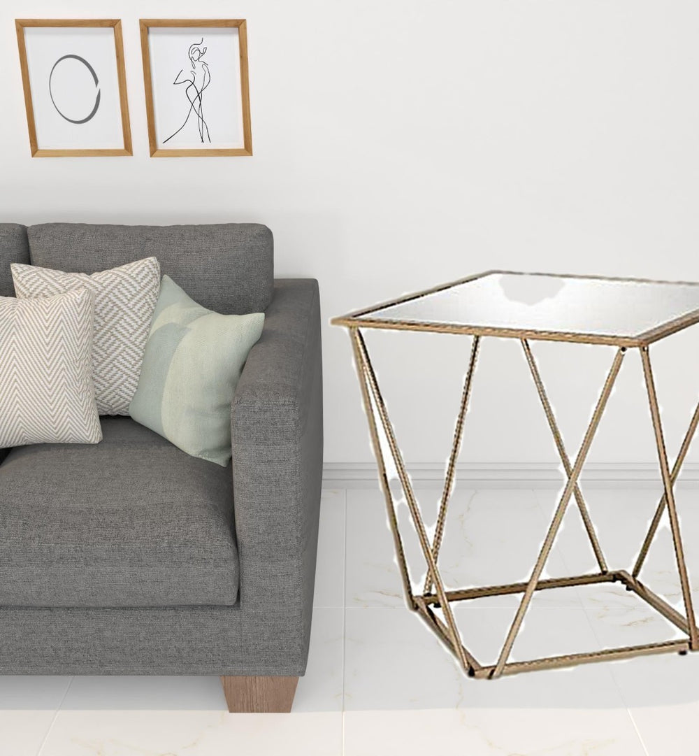 HomeRoots 24" Glamorous Champagne & Silver Mirrored End Table - Chic Accent for Living Room & Bedroom Decor 488080