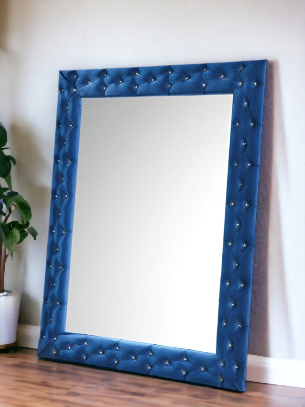 Homeroots 74" Blue Velvet Accent Mirror  Upholstered,Wood,Composite Wood 488089