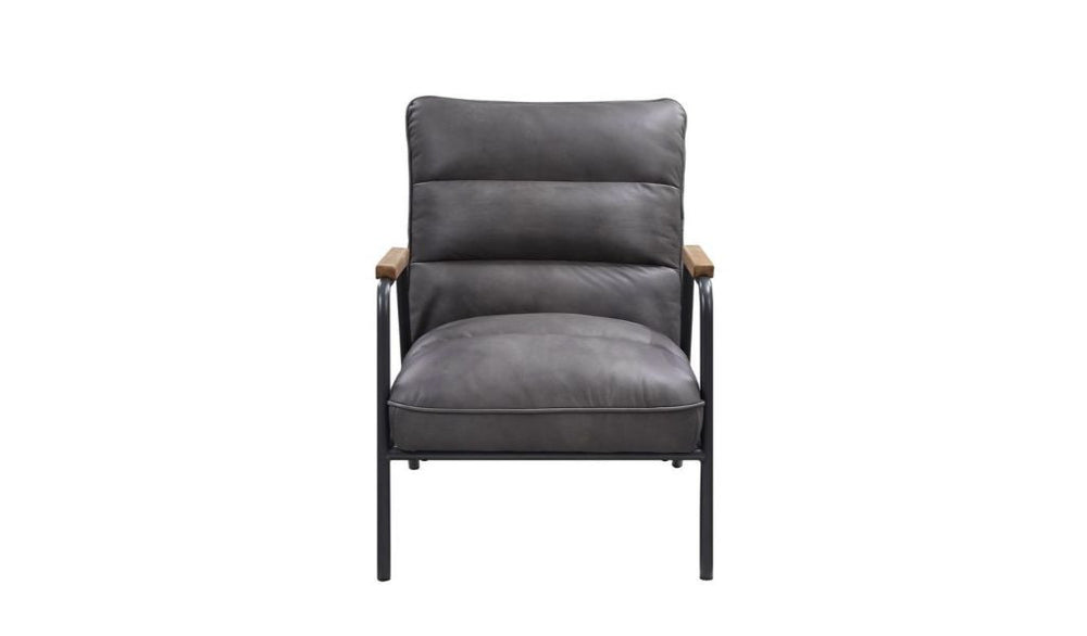 Homeroots 26" Gray And Black Top Grain Leather Tufted Lounge Chair   488098