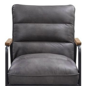 Homeroots 26" Gray And Black Top Grain Leather Tufted Lounge Chair   488098