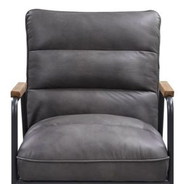Homeroots 26" Gray And Black Top Grain Leather Tufted Lounge Chair   488098
