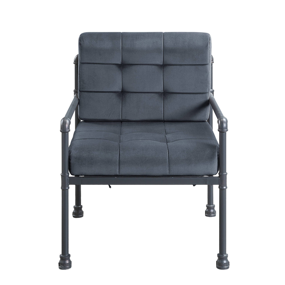 Homeroots 27" Gray Velvet And Steel Arm Chair   488099