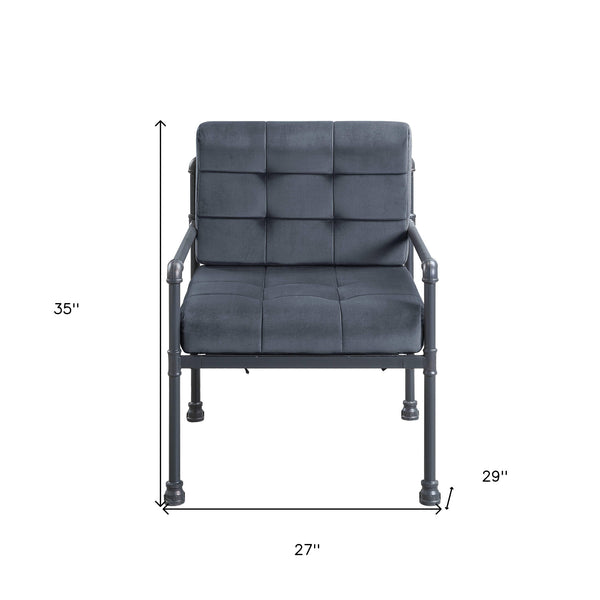 Homeroots 27" Gray Velvet And Steel Arm Chair   488099