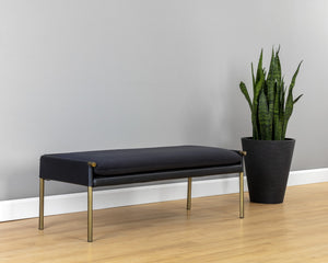 Sunpan Bellevue Upholstered Bench with Antique Brass Frame - Stylish, Unique Textures for Modern Spaces Abbington Black / Bravo Black
