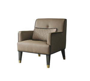 Homeroots 30" Tan And Charcoal Faux Leather Tufted Arm Chair And Toss Pillow   488100