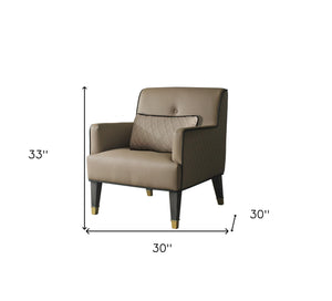 Homeroots 30" Tan And Charcoal Faux Leather Tufted Arm Chair And Toss Pillow   488100