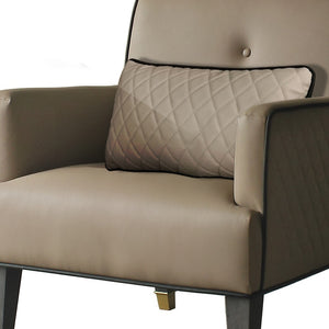 Homeroots 30" Tan And Charcoal Faux Leather Tufted Arm Chair And Toss Pillow   488100