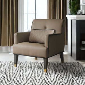 Homeroots 30" Tan And Charcoal Faux Leather Tufted Arm Chair And Toss Pillow   488100