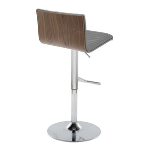 English Elm Mason Contemporary Adjustable Barstool Set Of 2 - Chrome, Walnut, Grey Faux Leather, Swivel Comfort B202S00976