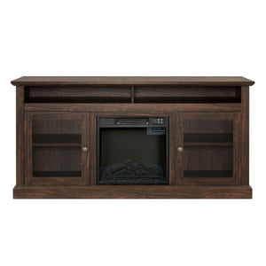English Elm Contemporary TV Media Stand with 18" Electric Fireplace Insert, 65" TV Capacity, Brown, Ample Storage W2275S00043