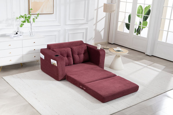 English Elm Convertible Floor Sofa Bed with Memory Foam and Ribbed Corduroy for Small Spaces Wine Red W395P438031