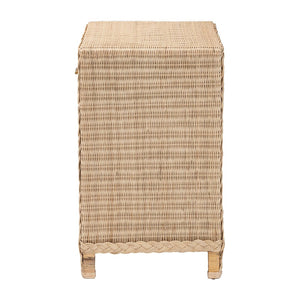 English Elm Japandi Braided Rattan Console Table with Two Drawers Open Shelves Entryway Storage B2750P420412