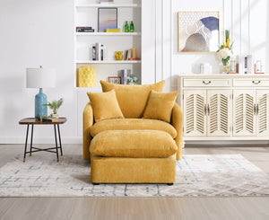 English Elm 360° 360 Swivel Oversized Chenille Armchair with Pocket Spring Seat and Three Throw Pillows Yellow W1361S00048