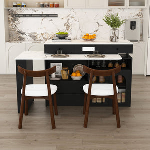 English Elm Kitchen Island Dining Set Marble Veneer Rotating Top Solid Wood Chairs Retro Modern White W2700S00120
