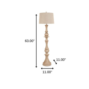 HomeRoots 63" Sculpted Stick Floor Lamp with Beige Burlap Shade – Elegant Warmth for Modern & Coastal Spaces 488338