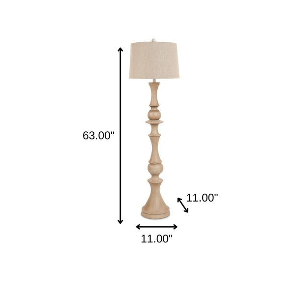 HomeRoots 63" Sculpted Stick Floor Lamp with Beige Burlap Shade – Elegant Warmth for Modern & Coastal Spaces 488338