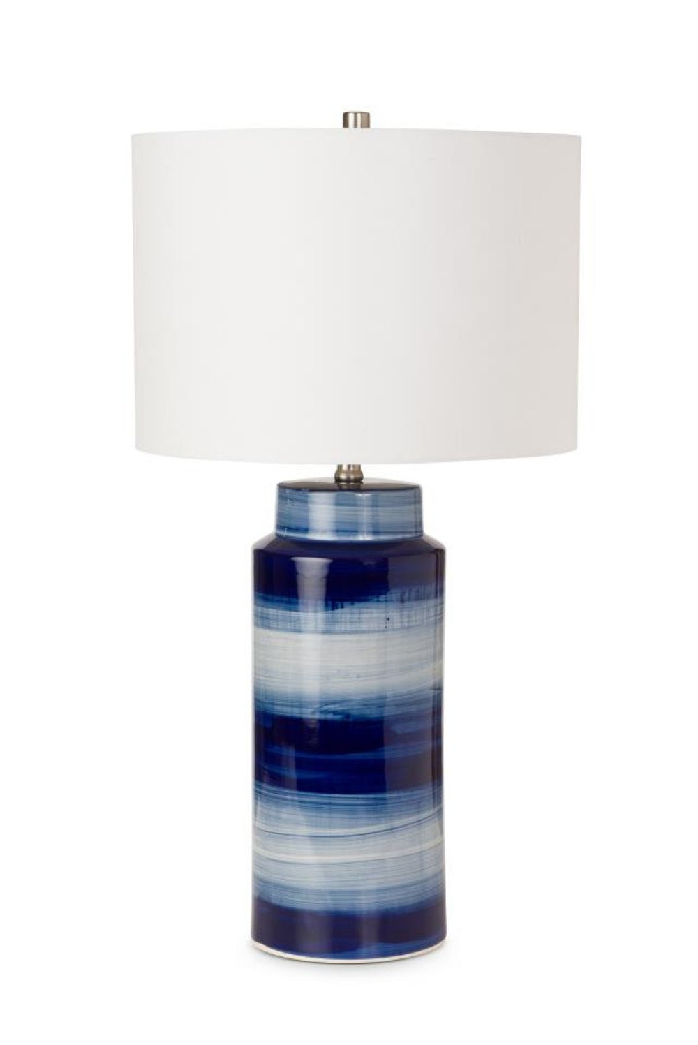 HomeRoots Set of Two 30" Coastal Blue and White Ceramic Table Lamps with Elegant White Drum Shade Design 488341