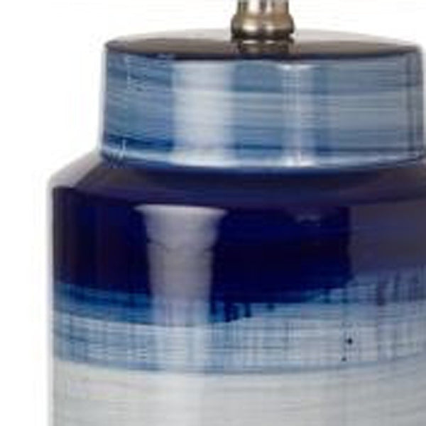 HomeRoots Set of Two 30" Coastal Blue and White Ceramic Table Lamps with Elegant White Drum Shade Design 488341