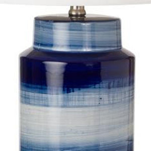 HomeRoots Set of Two 30" Coastal Blue and White Ceramic Table Lamps with Elegant White Drum Shade Design 488341