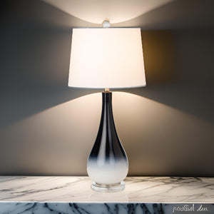 Homeroots Set Of Two 31" Black And White Glass Table Lamps With White Empire Shade   488342