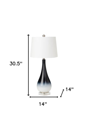 Homeroots Set Of Two 31" Black And White Glass Table Lamps With White Empire Shade   488342