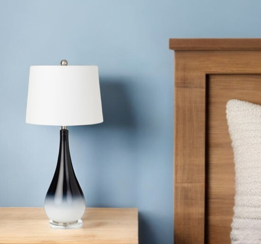 HomeRoots Set of Two 31" Black and White Glass Table Lamps with Elegant White Empire Shades for Modern Décor 488342