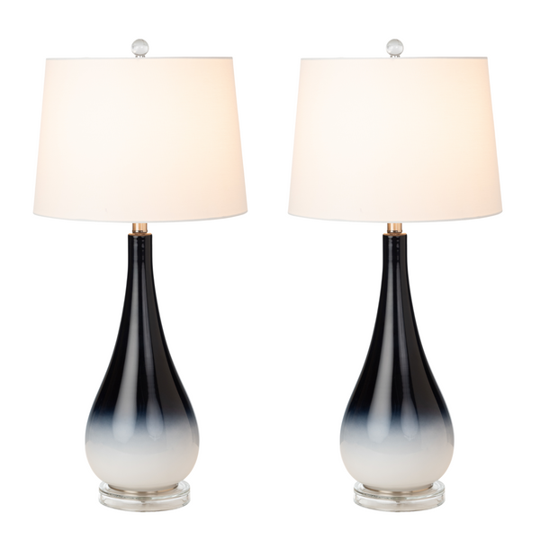 Homeroots Set Of Two 31" Black And White Glass Table Lamps With White Empire Shade   488342