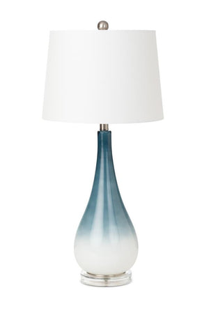 Homeroots Set Of Two 31" Blue And White Glass Table Lamps With White Empire Shade   488343