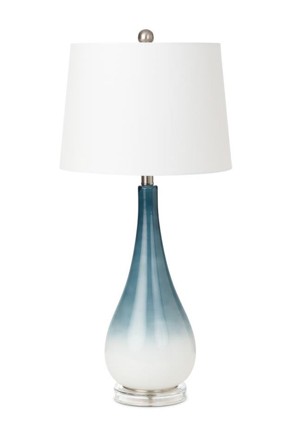 Homeroots Set Of Two 31" Blue And White Glass Table Lamps With White Empire Shade   488343