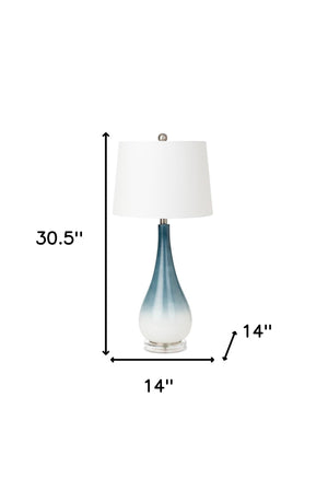 Homeroots Set Of Two 31" Blue And White Glass Table Lamps With White Empire Shade   488343