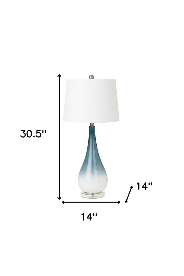 Homeroots Set Of Two 31" Blue And White Glass Table Lamps With White Empire Shade   488343