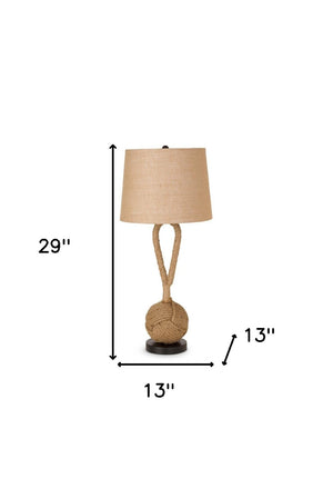 HomeRoots Set of Two 29" Coastal Rope Table Lamps with Natural Burlap Shades for Stylish Home Lighting 488348