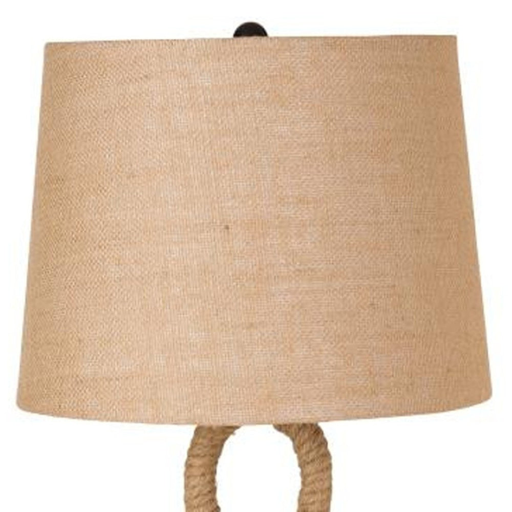 HomeRoots Set of Two 29" Coastal Rope Table Lamps with Natural Burlap Shades for Stylish Home Lighting 488348