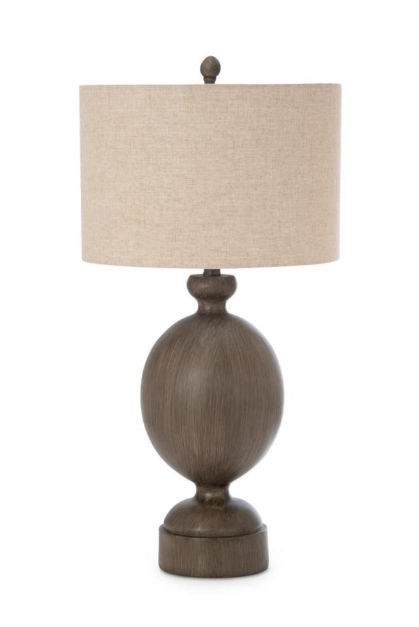 HomeRoots Set of Two 30" Brown Geometric Table Lamps with Beige Drum Shades for Stylish Home Décor Lighting 488353