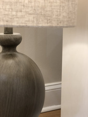 HomeRoots Set of Two 30" Brown Geometric Table Lamps with Beige Drum Shades for Stylish Home Décor Lighting 488353