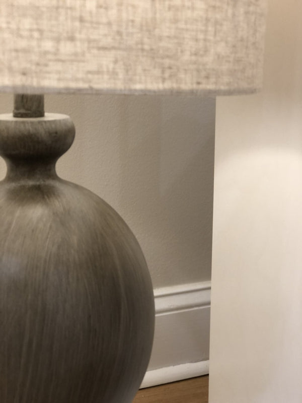 HomeRoots Set of Two 30" Brown Geometric Table Lamps with Beige Drum Shades for Stylish Home Décor Lighting 488353
