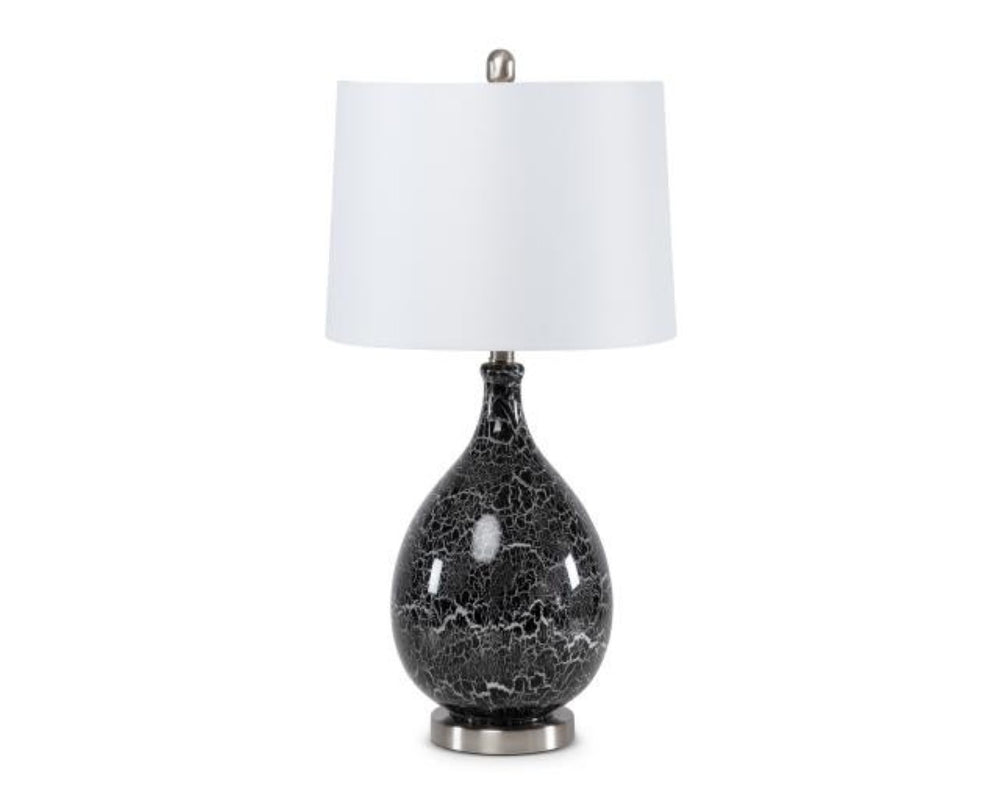 HomeRoots Set of Two 28" Gray Glass Geometric Table Lamps with Crisp White Empire Shade for Modern Décor 488354