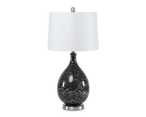 HomeRoots Set of Two 28" Gray Glass Geometric Table Lamps with Crisp White Empire Shade for Modern Décor 488354
