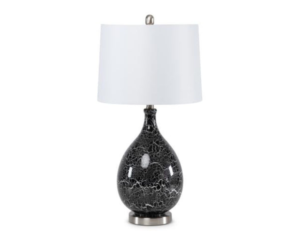 HomeRoots Set of Two 28" Gray Glass Geometric Table Lamps with Crisp White Empire Shade for Modern Décor 488354