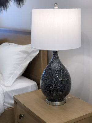 HomeRoots Set of Two 28" Gray Glass Geometric Table Lamps with Crisp White Empire Shade for Modern Décor 488354