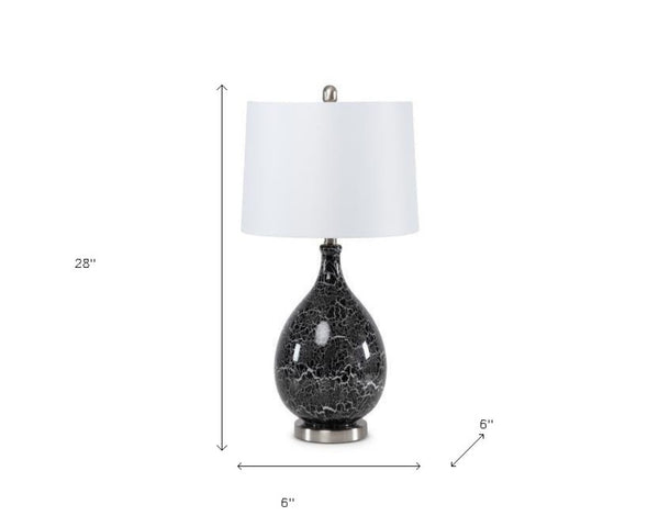 HomeRoots Set of Two 28" Gray Glass Geometric Table Lamps with Crisp White Empire Shade for Modern Décor 488354