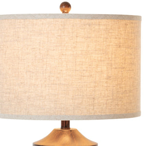 HomeRoots Set of Two 31" Distressed Brown Table Lamps with USB Ports & Beige Drum Shades for Stylish Lighting 488356