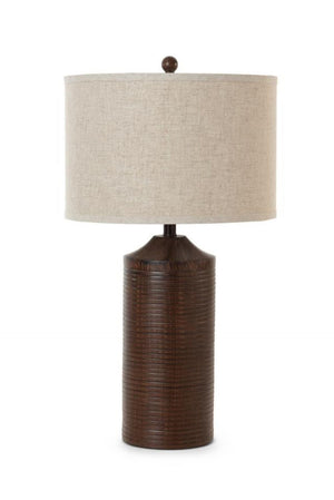 HomeRoots Set of Two 31" Distressed Brown Table Lamps with USB Ports & Beige Drum Shades for Stylish Lighting 488356