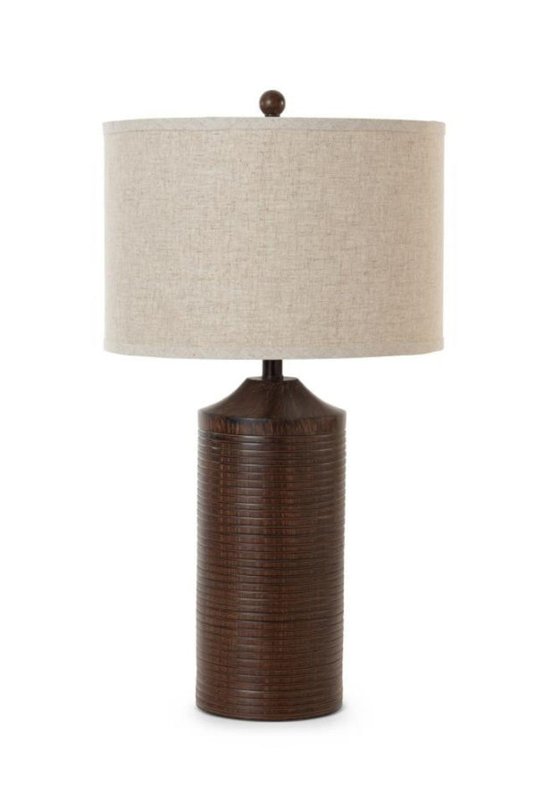 HomeRoots Set of Two 31" Distressed Brown Table Lamps with USB Ports & Beige Drum Shades for Stylish Lighting 488356