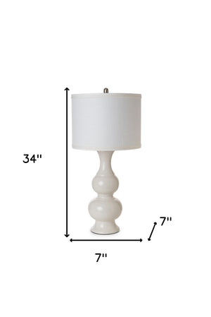 Homeroots Set Of Two 34" Off White Ceramic Gourd Table Lamp With Off White Drum Shade   488364