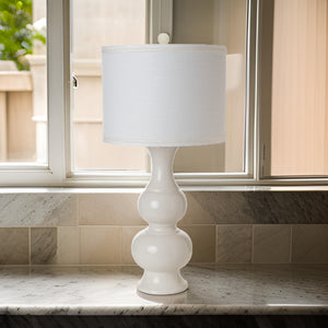 Homeroots Set Of Two 34" Off White Ceramic Gourd Table Lamp With Off White Drum Shade   488364