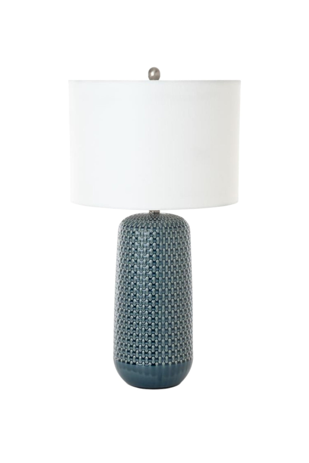 Homeroots Set Of Two 30" Blue Ceramic Geometric Table Lamp With White Drum Shade   488369